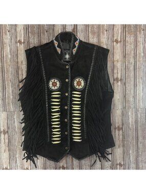 EAST WEST Fringed suede Western Leather Vest size L color black Vintage mint